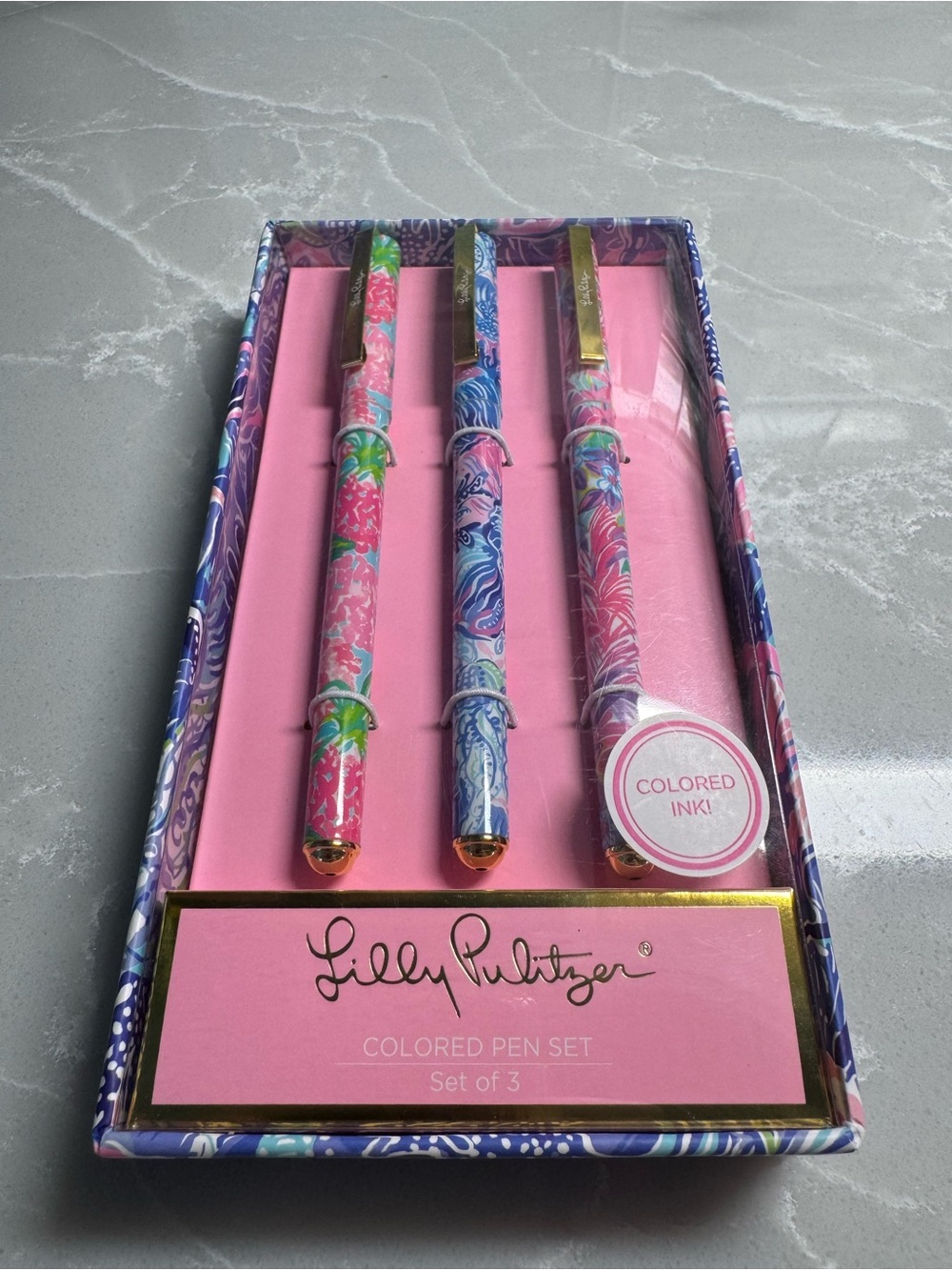 Lilly Pulitzer Floral Colored Pen Set - Pink, Blue & Green Accents